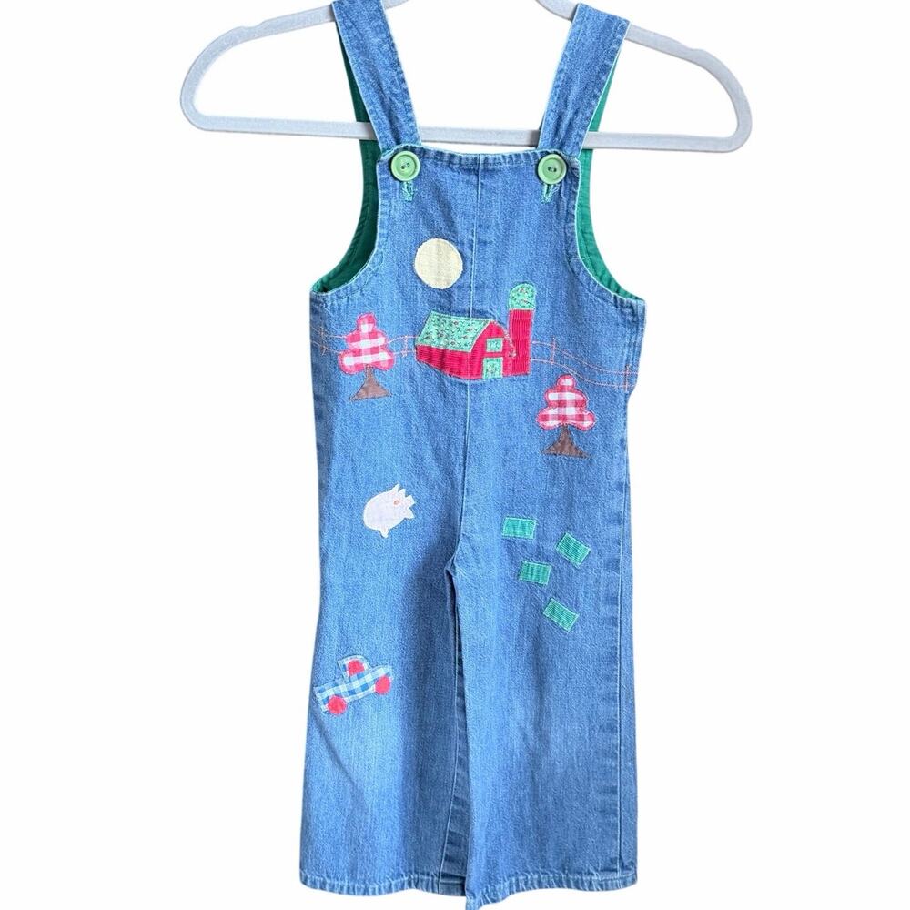 Handmade denim overalls girls barnyard animals farm vintage folk country kid